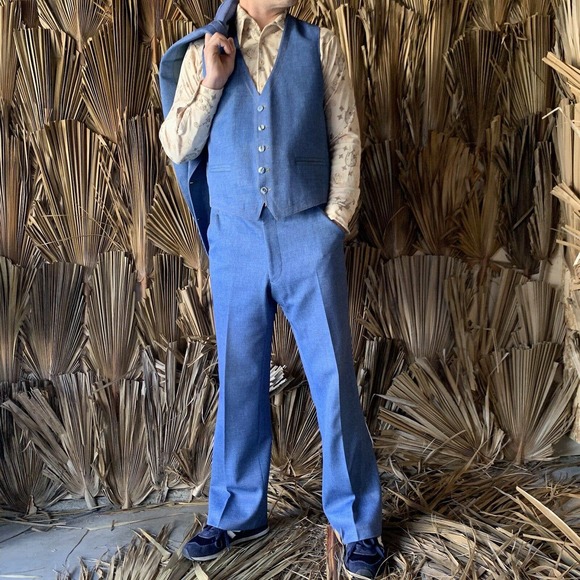 Vintage 1970s Denim Leisure Suit M/L 3 piece - Picture 4 of 12